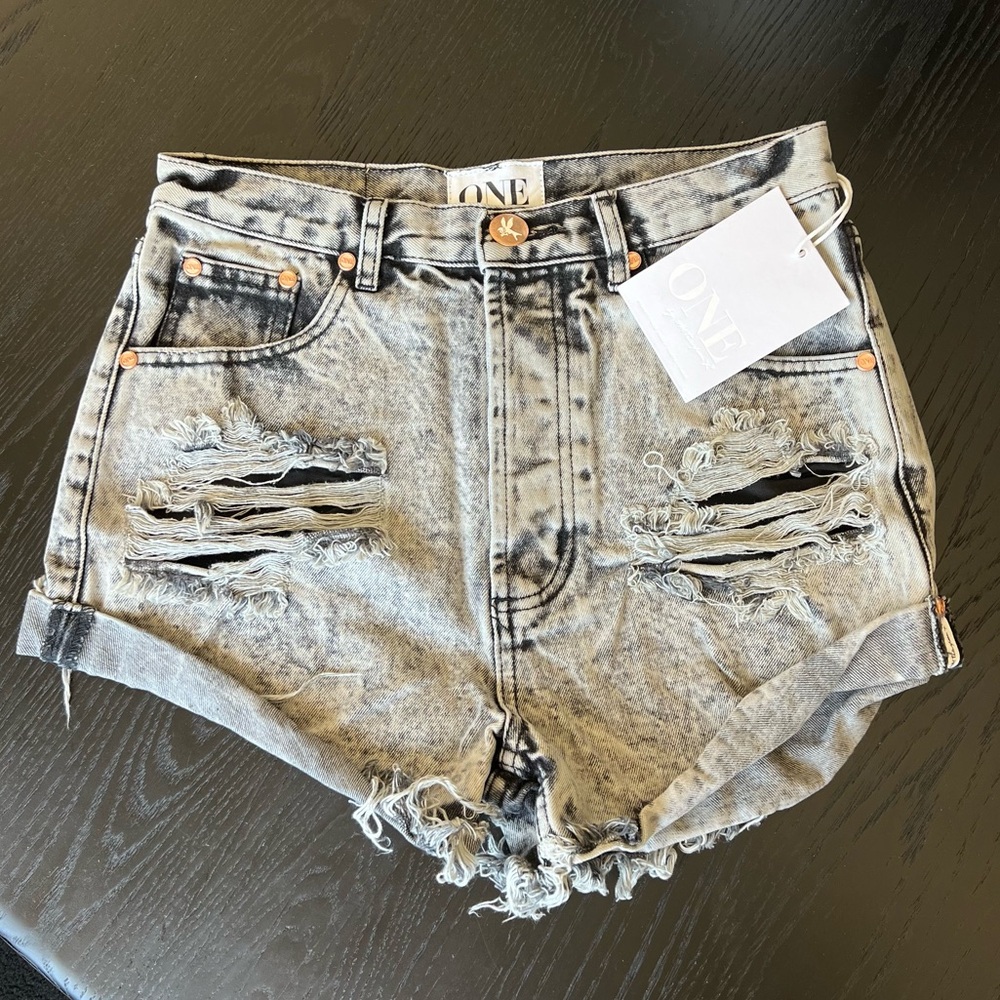 One Teaspoon Outlaws Harley Cutoff Denim Shorts 27